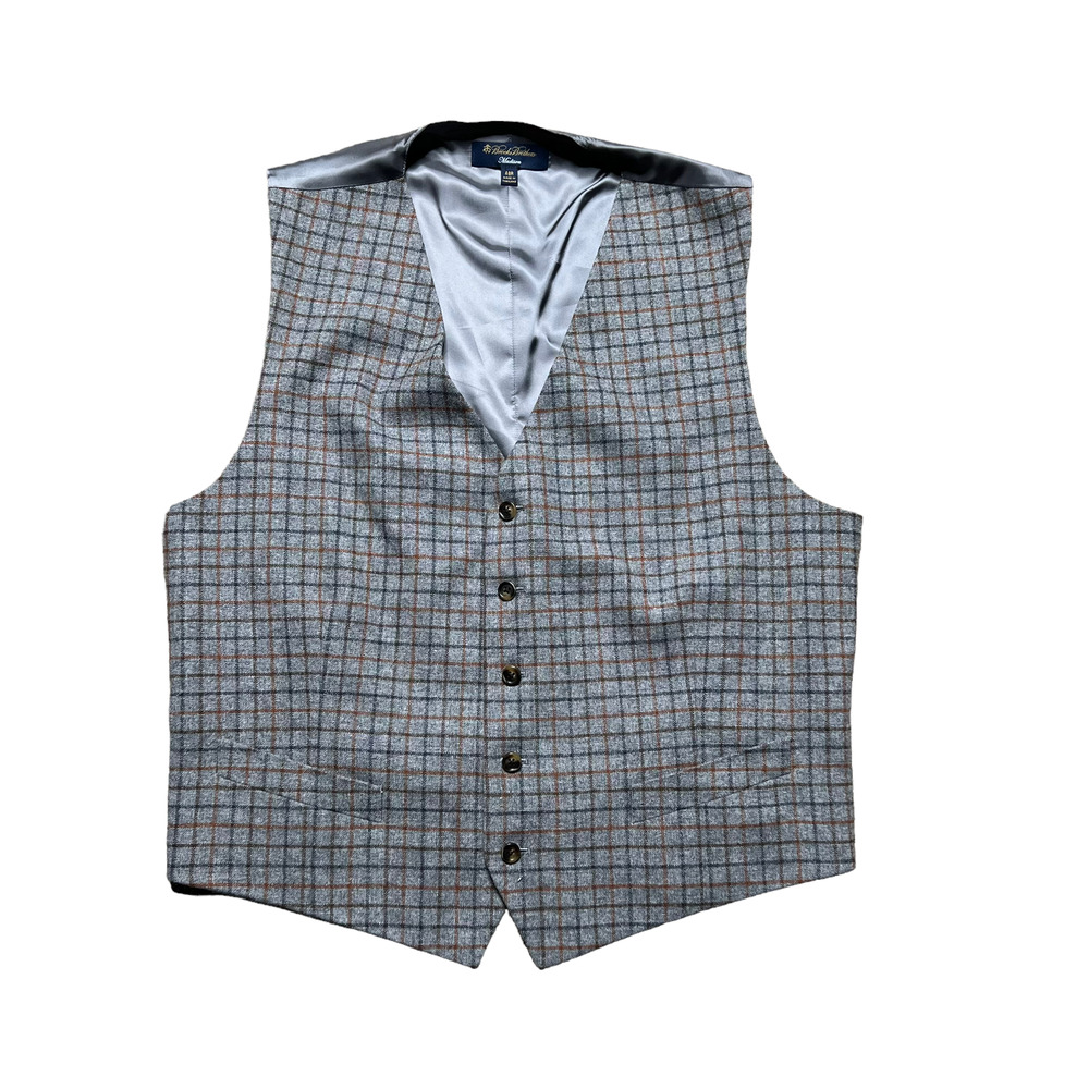 NWOT Brooks Brothers Madison Wool Windowpane Vest Lined Gray Brown Mens Size 48R - Picture 1 of 9